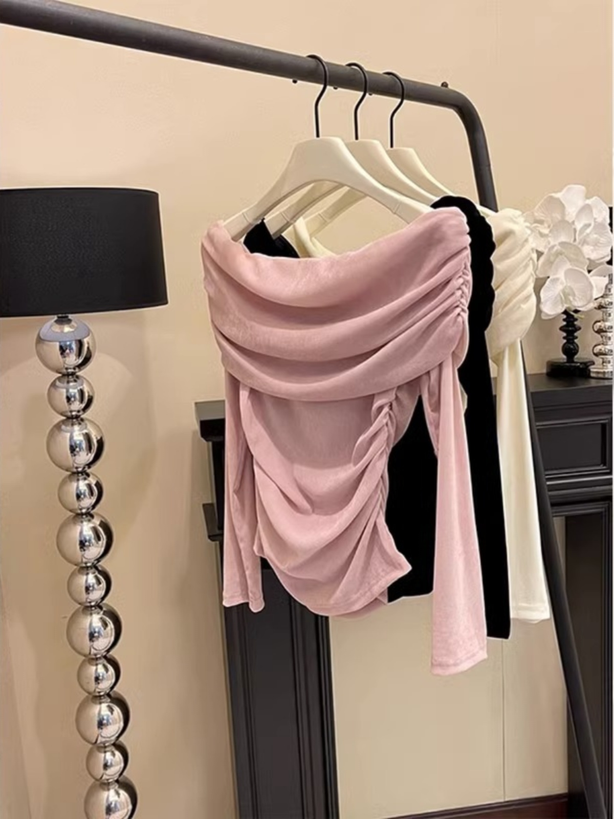 Women's Off-Shoulder Long-Sleeve Knit Sweater Slim Fit Solid Color - Image 4