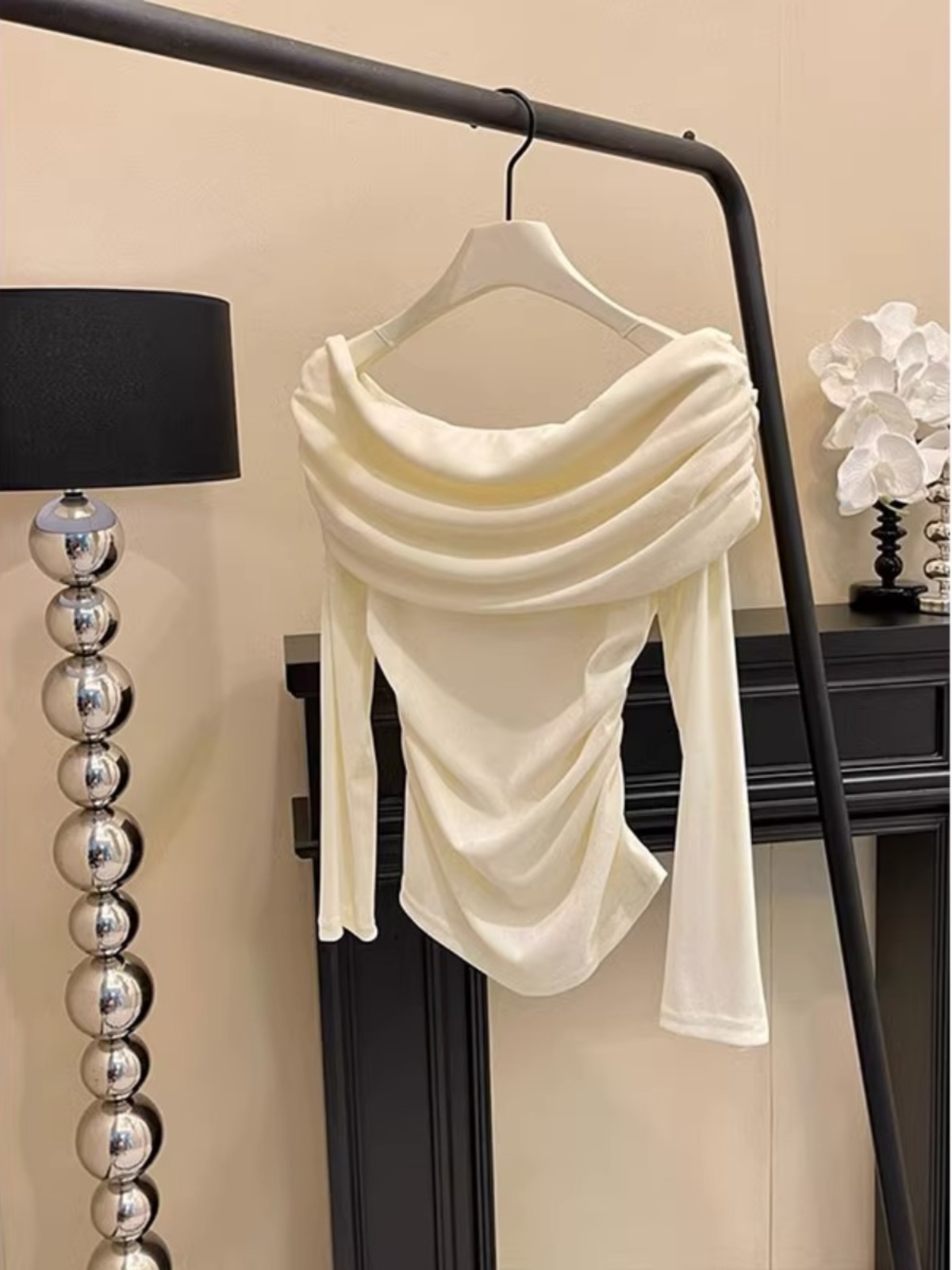 Women's Off-Shoulder Long-Sleeve Knit Sweater Slim Fit Solid Color - Image 3