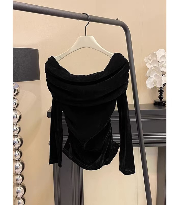 Women's Off-Shoulder Long-Sleeve Knit Sweater Slim Fit Solid Color - Image 2