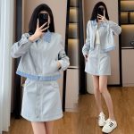 Light Blue Preppy Two-Piece Skirt Set Korean Style Slimming - Style f9f147