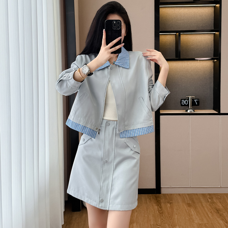 Light Blue Preppy Two-Piece Skirt Set Korean Style Slimming - Style f9f147 - Image 2