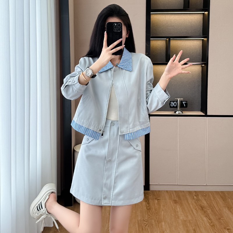 Light Blue Preppy Two-Piece Skirt Set Korean Style Slimming - Style f9f147 - Image 4
