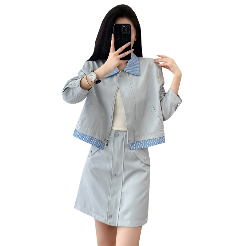 Light Blue Preppy Two-Piece Skirt Set Korean Style Slimming - Style f9f147 - Image 5