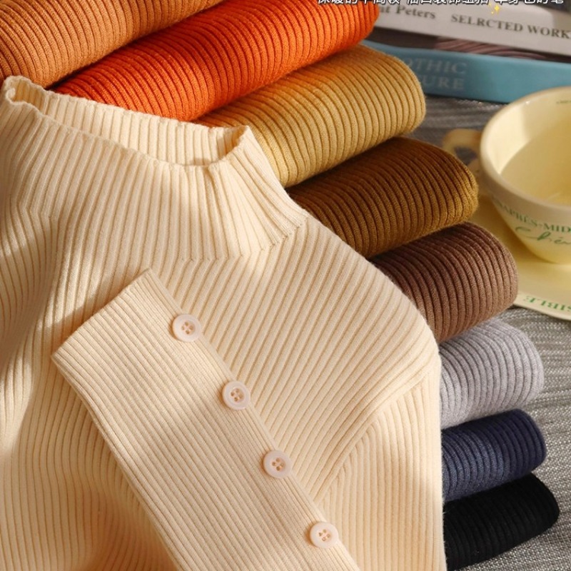 Women's Half Turtleneck Knit Sweater Slim Fit Solid Color Long Sleeve Top - Image 5