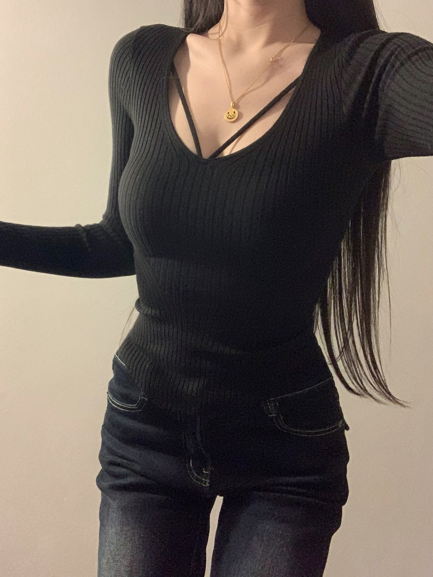 Pure Desire Sexy U-Neck Long Sleeve Knit Sweater Fall Winter New Elastic Waist Slimming Base Layer Top - Image 2
