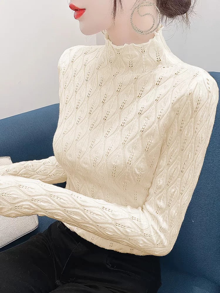 Women's Half Turtleneck Knit Base Layer Sweater Long Sleeve Cropped Top Fall 2026