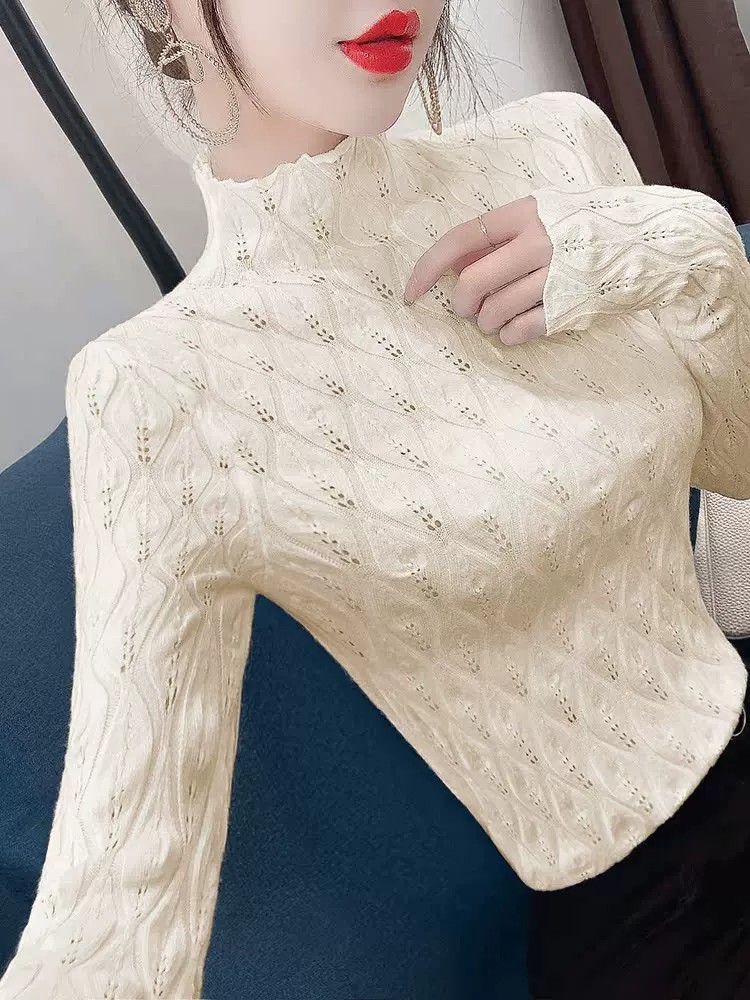 Women's Half Turtleneck Knit Base Layer Sweater Long Sleeve Cropped Top Fall 2026 - Image 3