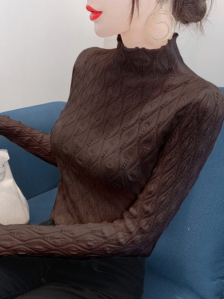 Women's Half Turtleneck Knit Base Layer Sweater Long Sleeve Cropped Top Fall 2026 - Image 2